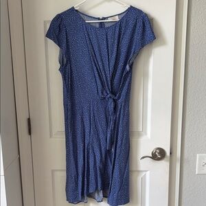 LOFT Blue Specked  Midi Dress with Side Knot